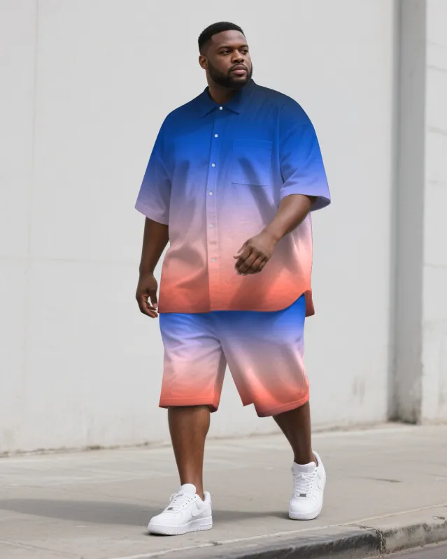 Men's Simple Sunset Gradient Effect Big and Tall 2-Piece Short Sleeve Shirt and Shorts Suit sold by Biggmans