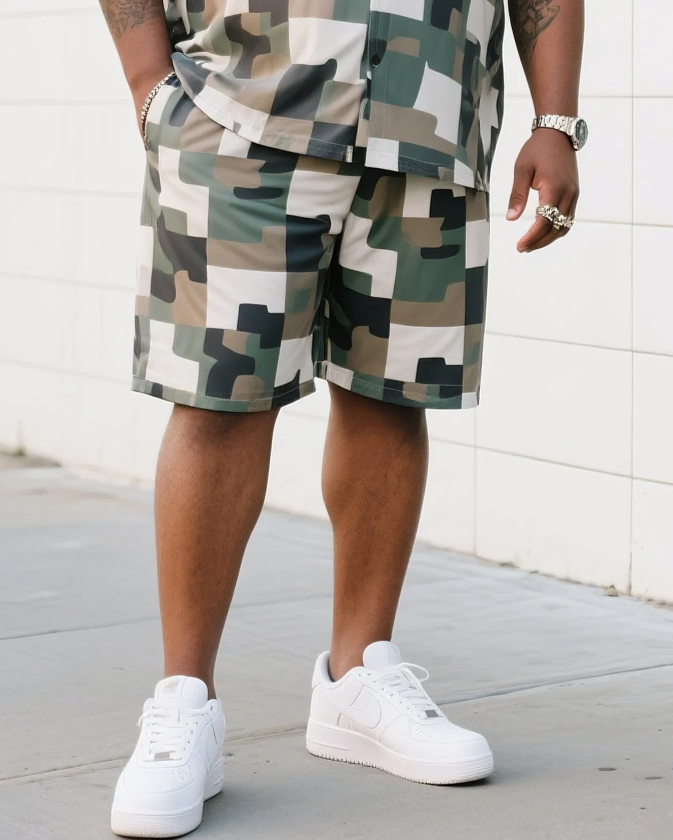 Big Man's Daily Leisure Outdoor Activities Design Creative Checkered Camouflage Short Sleeve Shirt Shorts Suit sold by Biggmans product image thumbnail 3