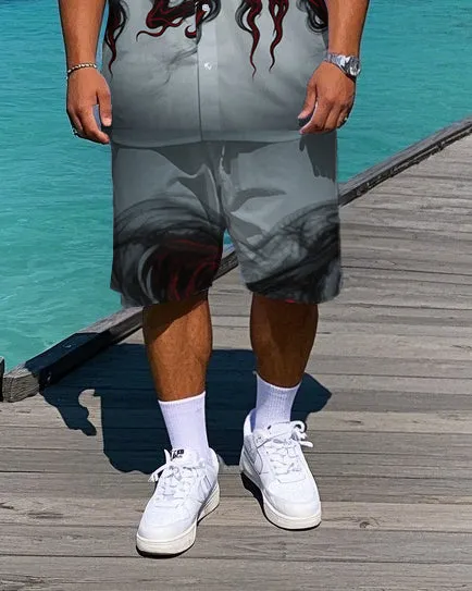 Big Men's Smog Effect Abstract FEAR Lettering Short-Sleeve Shirt and Shorts Set sold by Biggmans product image thumbnail 3