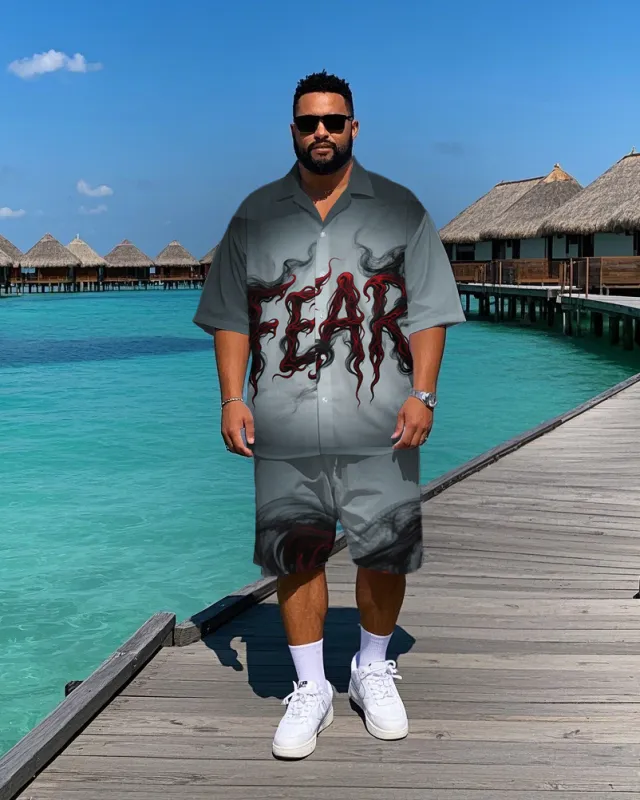 Big Men's Smog Effect Abstract FEAR Lettering Short-Sleeve Shirt and Shorts Set sold by Biggmans