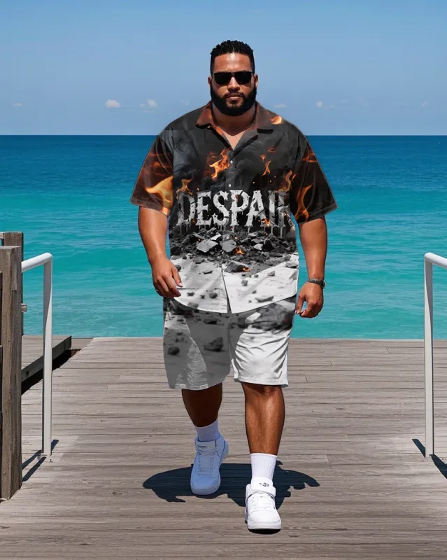 Big Men's Streetwear DESPAIR in Ruins Printed Short-Sleeve Shirt and Shorts Set sold by Biggmans