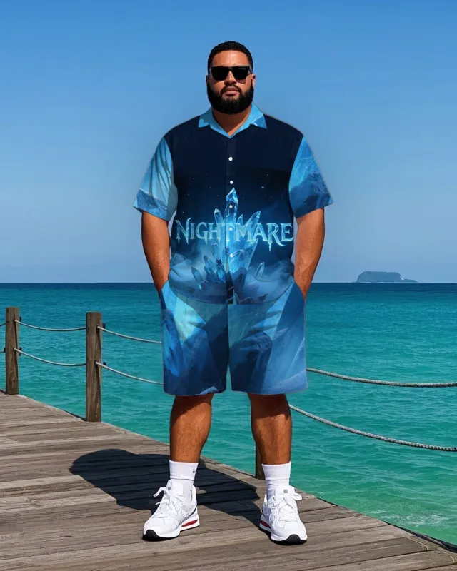 Big Men's Splicing Style Glacier NIGHTMARE Lettering Short-Sleeve Shirt and Shorts Set sold by Biggmans