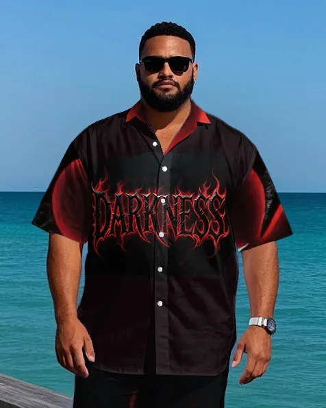 Big Men's DARKNESS Lettering Fire Effect Streetwear Short-Sleeve Shirt and Shorts Set sold by Biggmans product image thumbnail 2