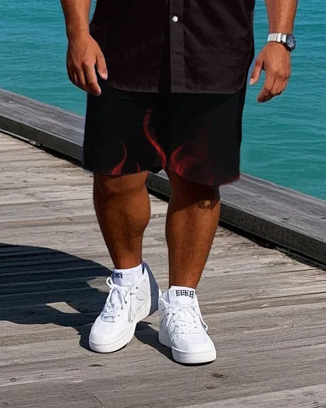 Big Men's DARKNESS Lettering Fire Effect Streetwear Short-Sleeve Shirt and Shorts Set sold by Biggmans product image thumbnail 3