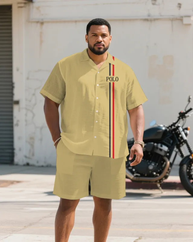 Men's Plus Size Shallow Khaki Chest Small Label Short Sleeve Shirt Shorts Suit sold by Biggmans