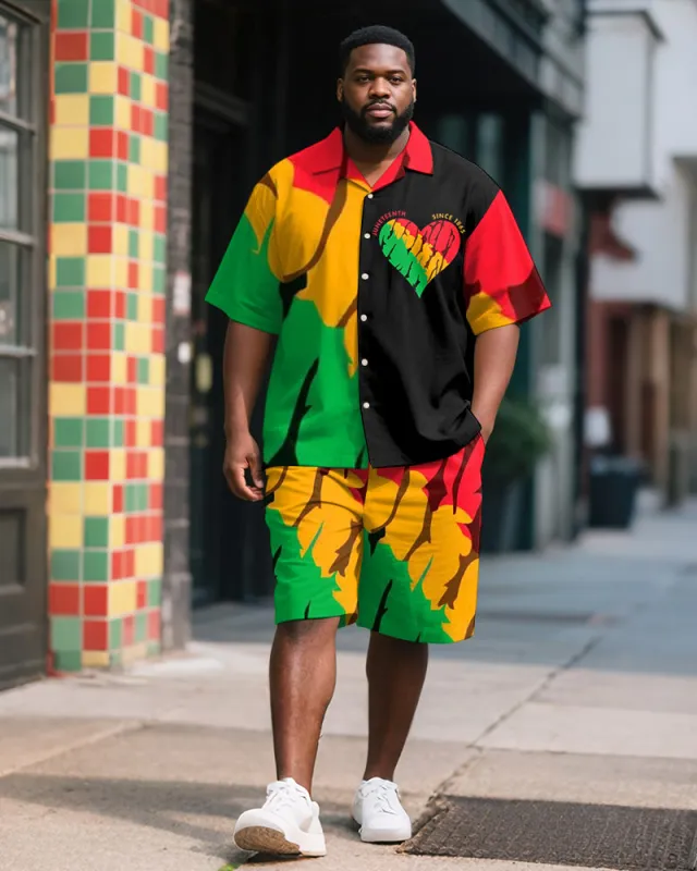 Men's Plus Size Juneteenth Love Letter Print Shirt Shorts Suit sold by Biggmans