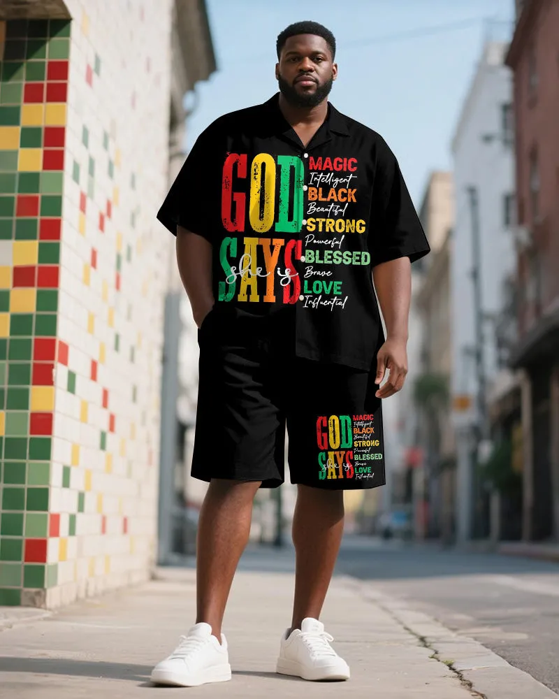 Men's Plus Size Juneteenth Blessing Letter Print Shirt Shorts Suit sold by Biggmans