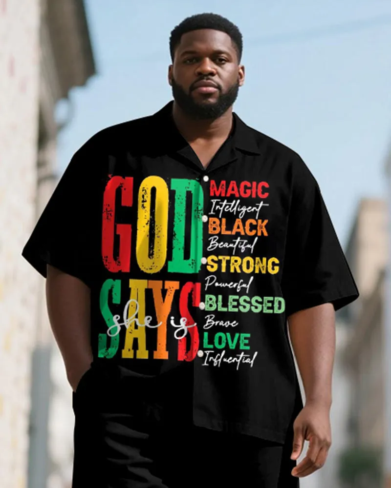 Men's Plus Size Juneteenth Blessing Letter Print Shirt Shorts Suit sold by Biggmans product image thumbnail 2