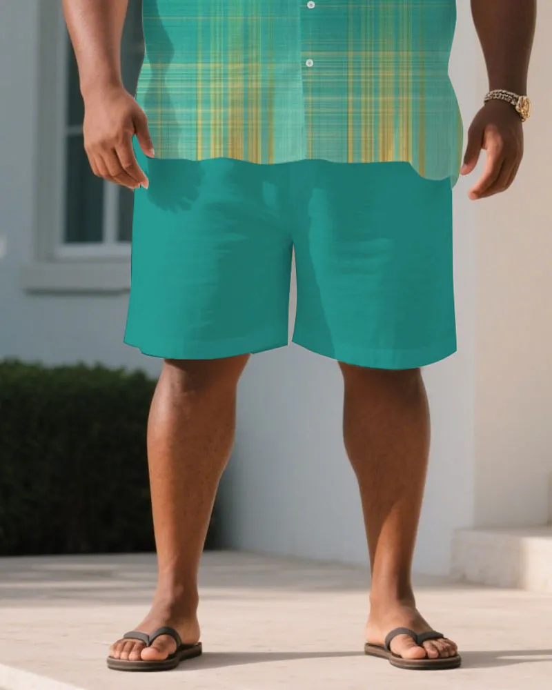 Men's Plus Size Green & Yellow Photon Print Short Sleeve Shirt Shorts Suit sold by Biggmans product image thumbnail 3