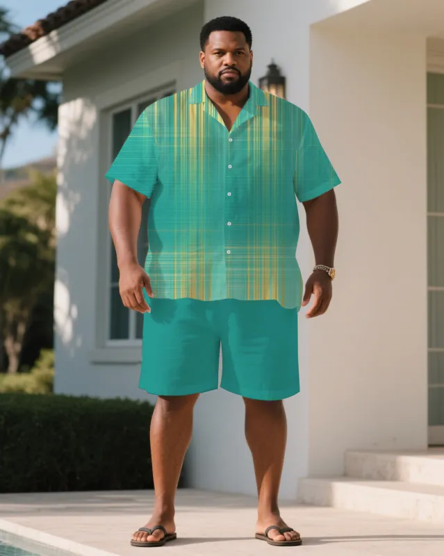Men's Plus Size Green & Yellow Photon Print Short Sleeve Shirt Shorts Suit sold by Biggmans
