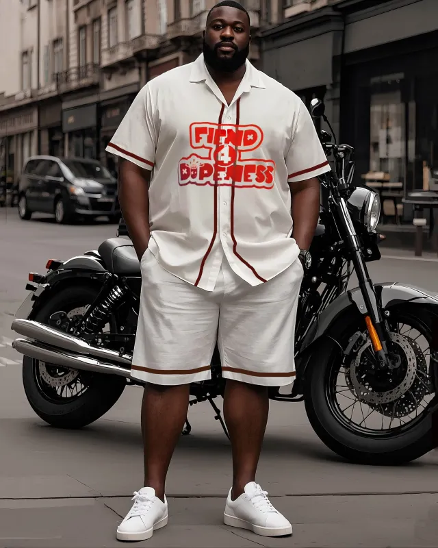 Big Man's Street Biker Print Lair Line White Short Sleeve Shirt Shorts Suit sold by Biggmans