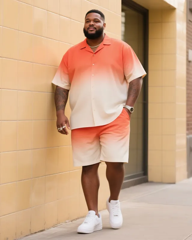 Big Men's Summer Essential Orange Gradient Short Sleeve Shirt Shorts Suit sold by Biggmans
