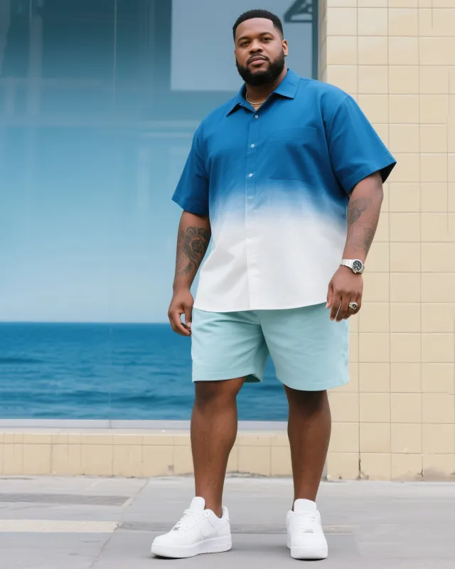 Big Man's Sea Sky Gradient Blue Short Sleeve Shirt Light Cyan Shorts Suit sold by Biggmans