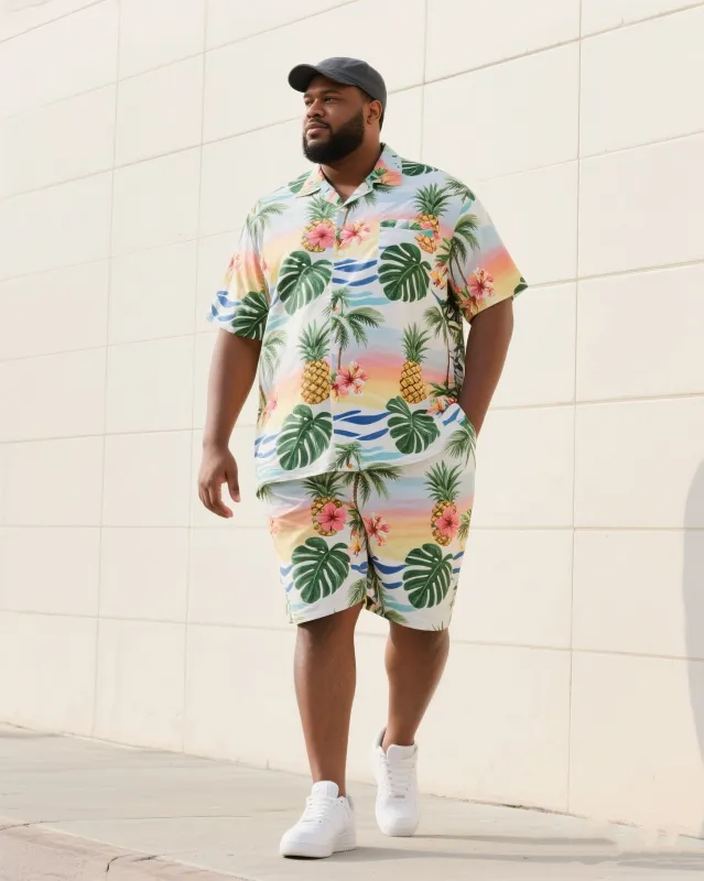 Big & Tall Men's Summer Daily Casual Hawaiian Tropical Shirt Shorts Suit made by Biggmans