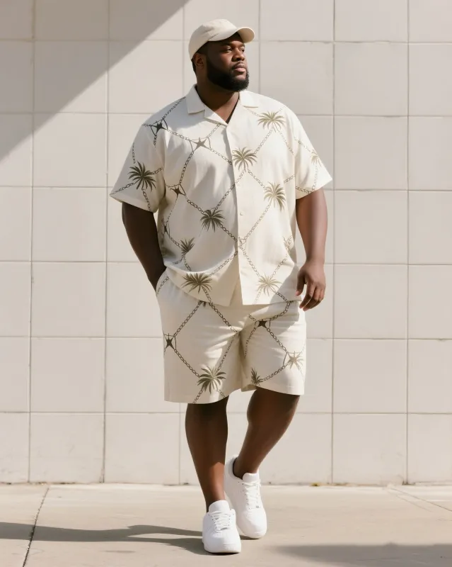 Big & Tall Men's Summer Daily Casual Diamond Cut Palm Leaf Shirt Shorts Suit sold by Biggmans