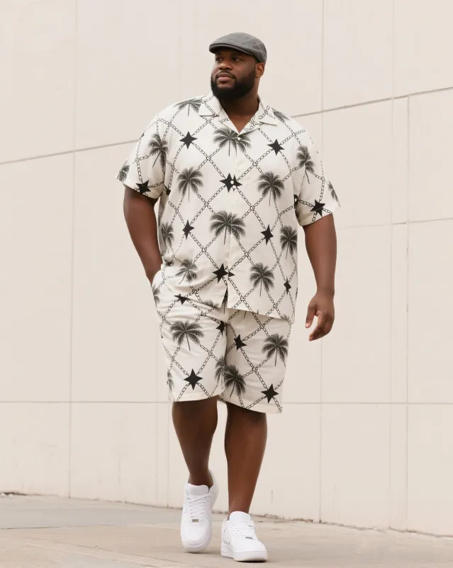 Big & Tall Men's Summer Daily Casual Diamond Cut Palm Leaf/Broken Four-Corner Star Mans Shirt Shorts Suit sold by Biggmans