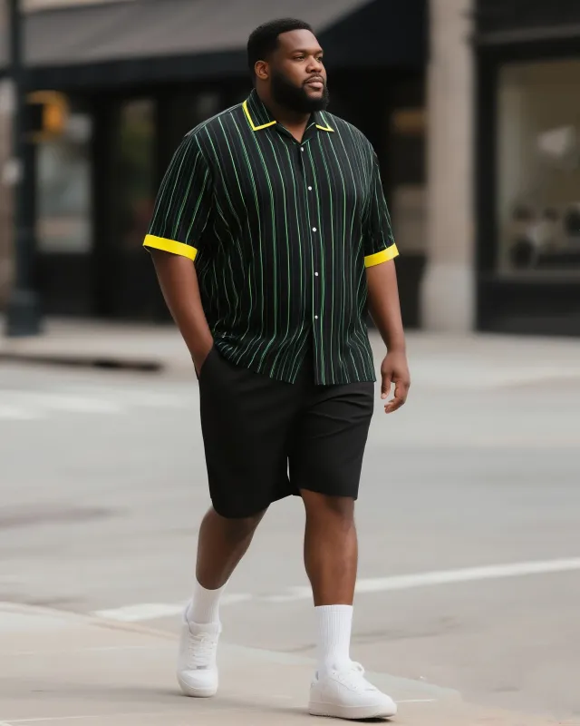 Big & Tall Men's Street Fashion Daily Casual Striped Shirt Shorts Suit sold by Biggmans