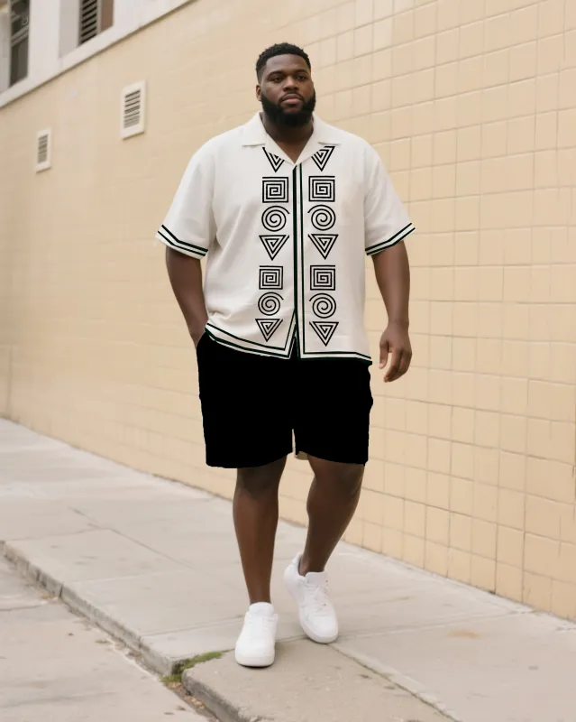 Big & Tall Men's Daily Leisure. Vintage Original Line Print Shirt Shorts Suit sold by Biggmans