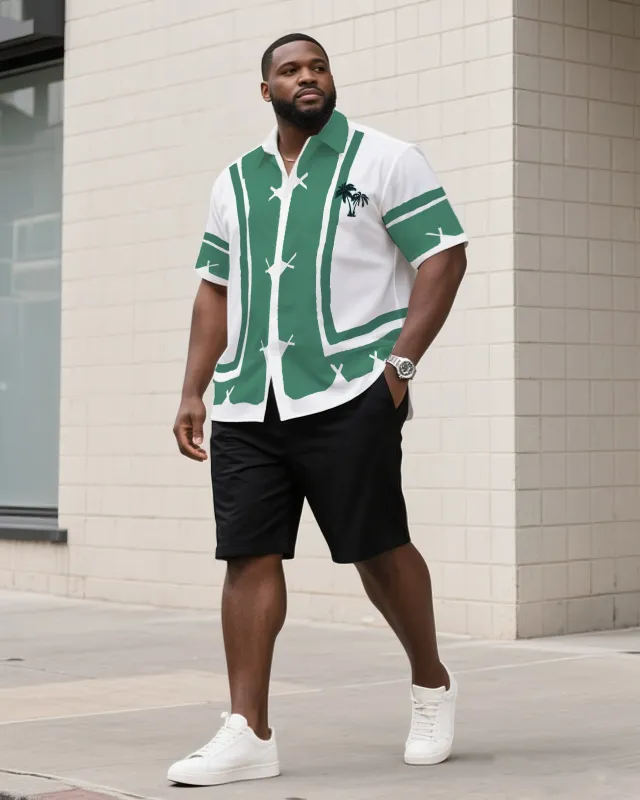 Big & Tall Men's Daily Leisure. Creative Anti-button Coconut Micro-print Shirt Shorts Suit sold by Biggmans