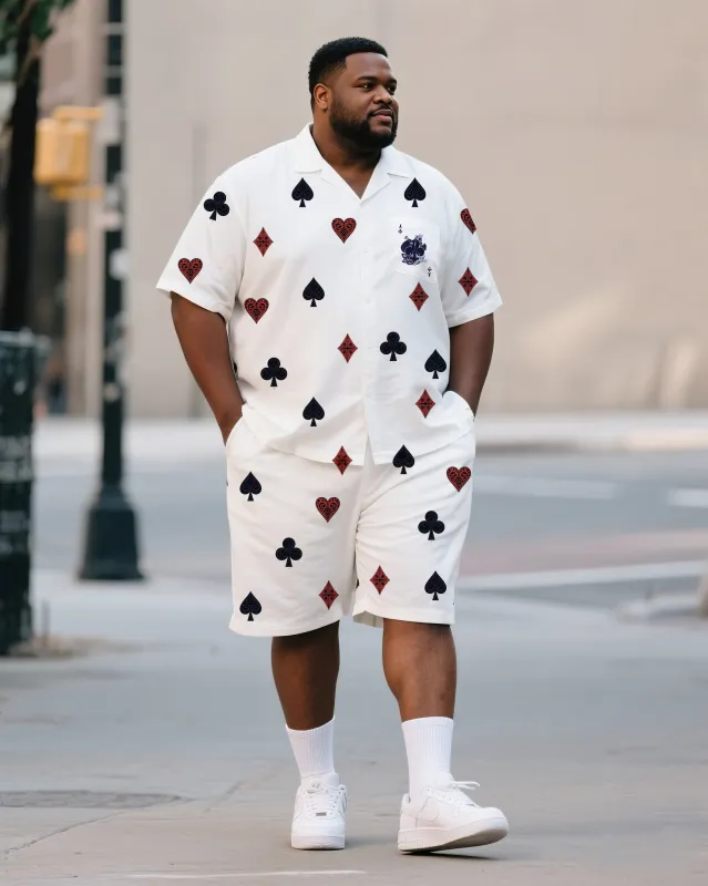 Big & Tall Men's Daily Leisure. Premium Sense Irregular Playing Card Heart Print Shirt Shorts Suit sold by Biggmans