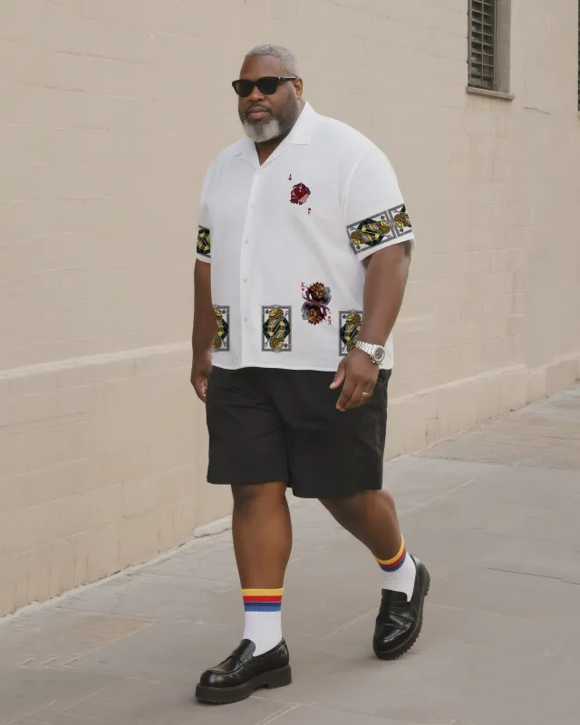 Big & Tall Men's Daily Leisure. Creative King Poker Print Shirt Shorts Suit sold by Biggmans
