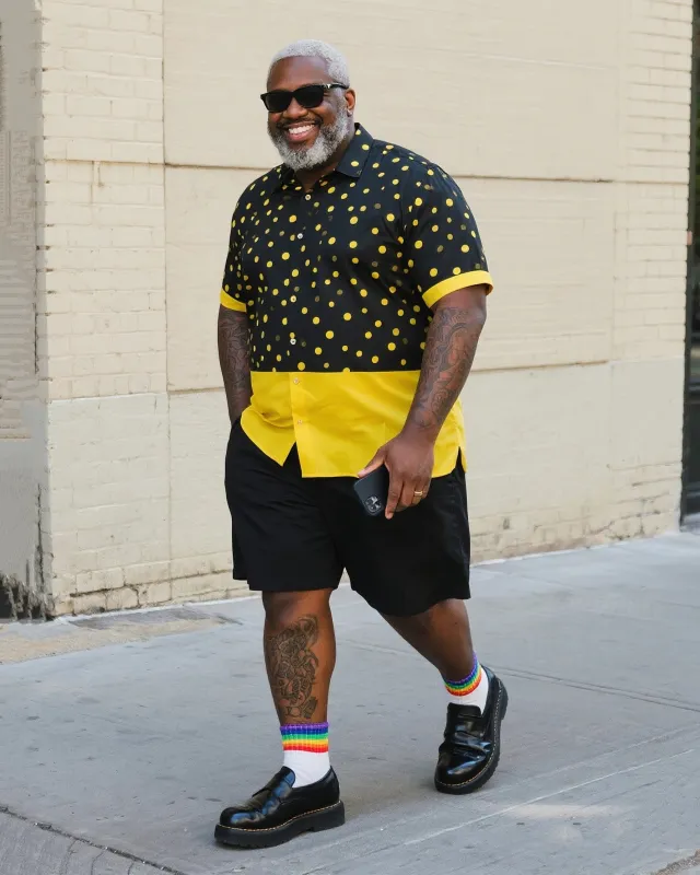 Big & Tall Men's Daily Leisure. High-grade Polka Dot Yellow Black Printed Shirt Shorts Suit sold by Biggmans