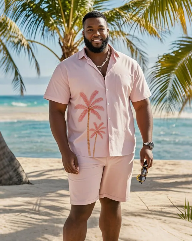 Big & Tall Men's Hawaiian Vacation Pink Coconut Print Pocket Shirt Shorts Suit sold by Biggmans