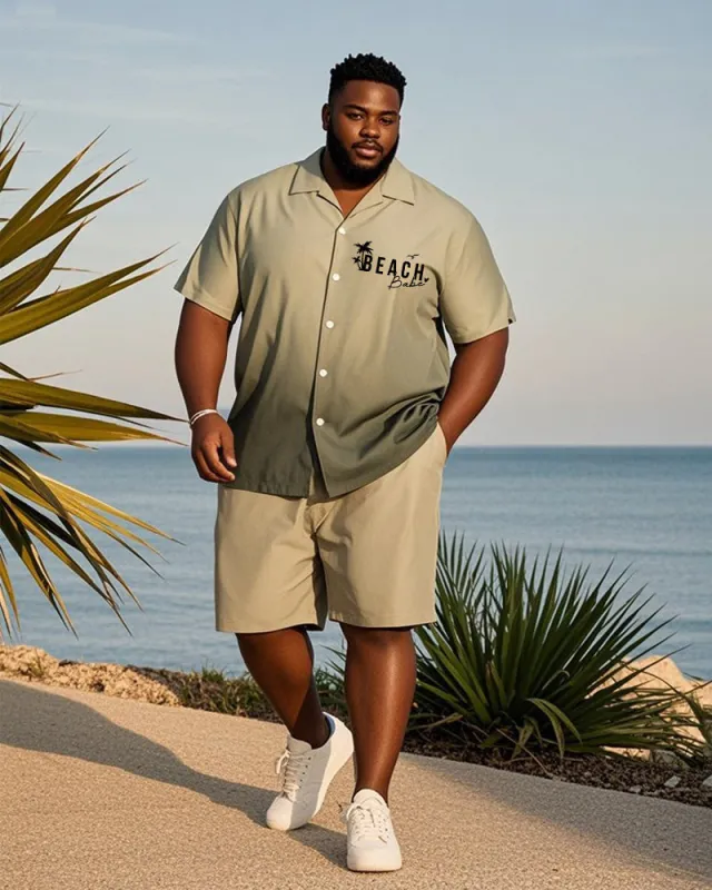 Big & Tall Men's Hawaiian Vacation Army Green Gradient Alphabet Print Shirt Shorts Suit sold by Biggmans