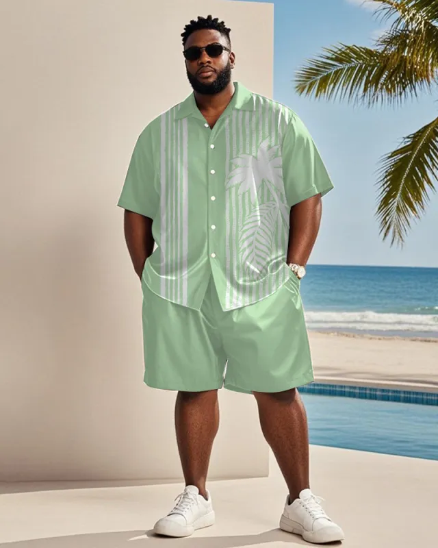 Big & Tall Men's Hawaiian Vacation Green Striped Coconut Print Shirt Shorts Suit sold by Biggmans