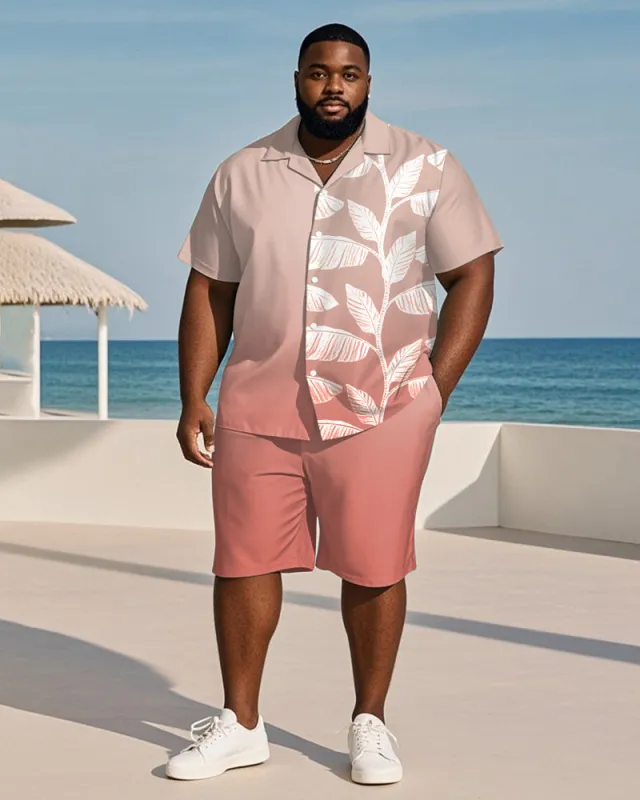 Big & Tall Men's Hawaiian Vacation Pink Gradient Leaf Print Shirt Shorts Suit sold by Biggmans