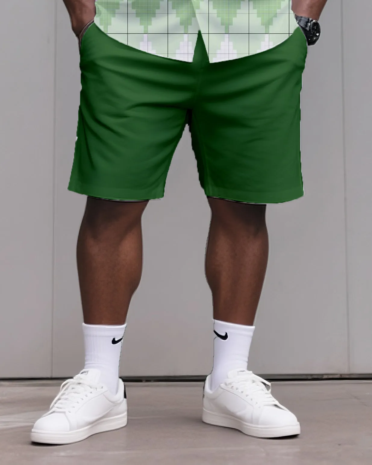 Big & Tall Men's Daily Leisure. Irregular Green Gradient Diamond Print Shirt Shorts Suit sold by Biggmans product image thumbnail 3