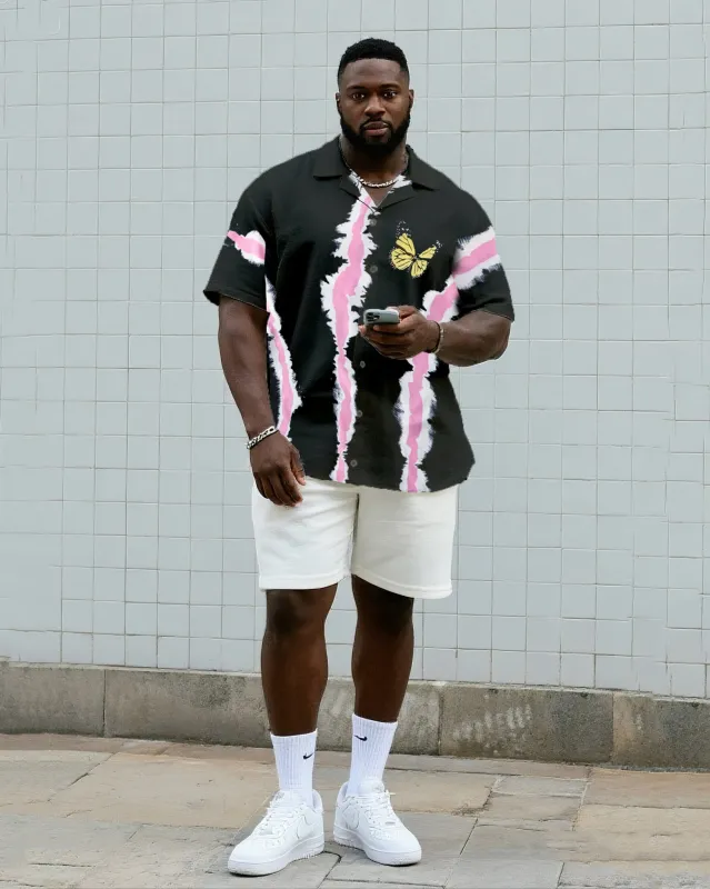 Big & Tall Men's Daily Leisure. Irregular Gradient Strip Print Shirt Shorts Suit sold by Biggmans