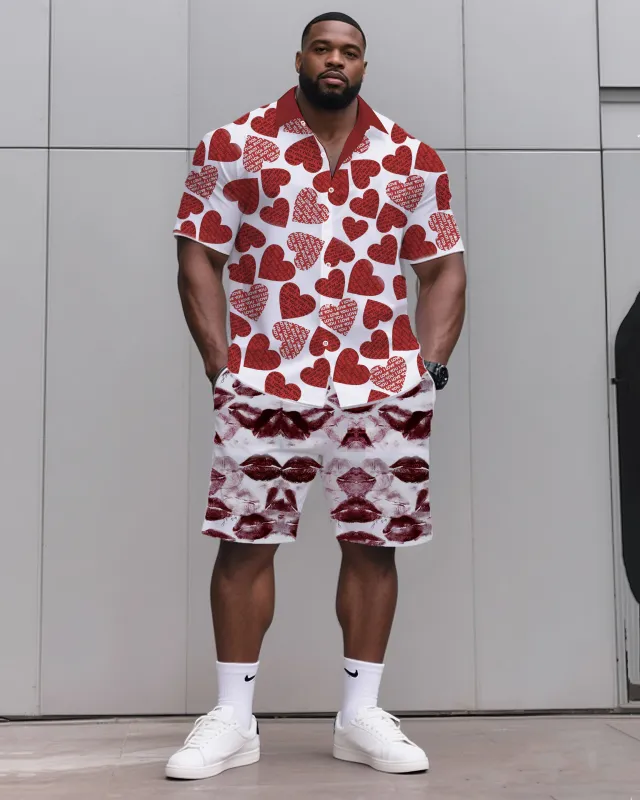Big & Tall Men's Daily Leisure. High-grade Irregular Love Print Shirt Shorts Suit sold by Biggmans