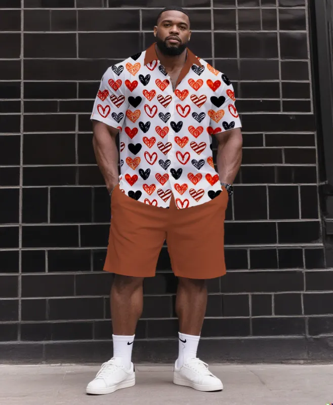Big & Tall Men's Daily Casual & Lover Clothing Irregular Love Printed Shirt Shorts Suit sold by Biggmans
