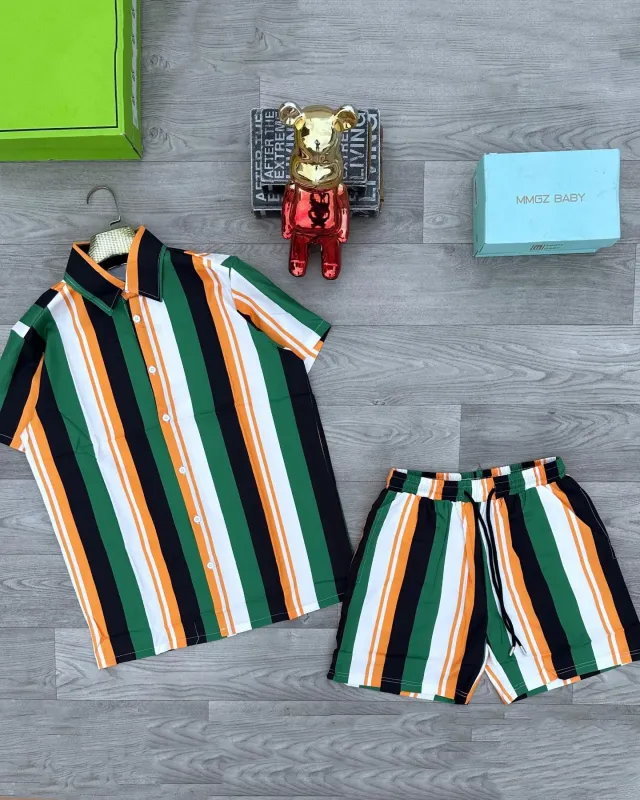 Big & Tall Men's Daily Leisure. Contrast Stripe Shirt Shorts Suit sold by Biggmans