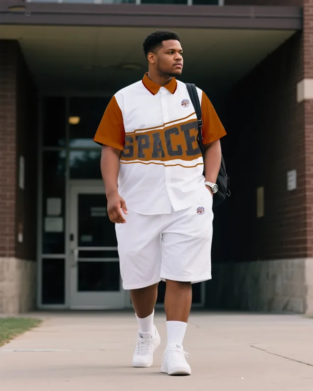 Big & Tall Men's Daily Leisure. Original Design Academy Style Stitching Collision Color-space. Printed Short Sleeve Shirt Shorts Suit sold by Biggmans