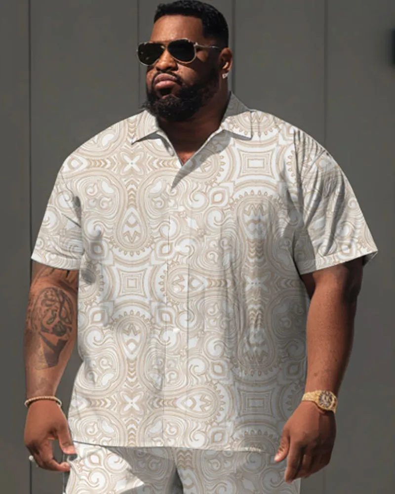 Men's Plus Size Daily Casual Simple Retro Print Shirt Shorts Suit sold by Biggmans product image thumbnail 2