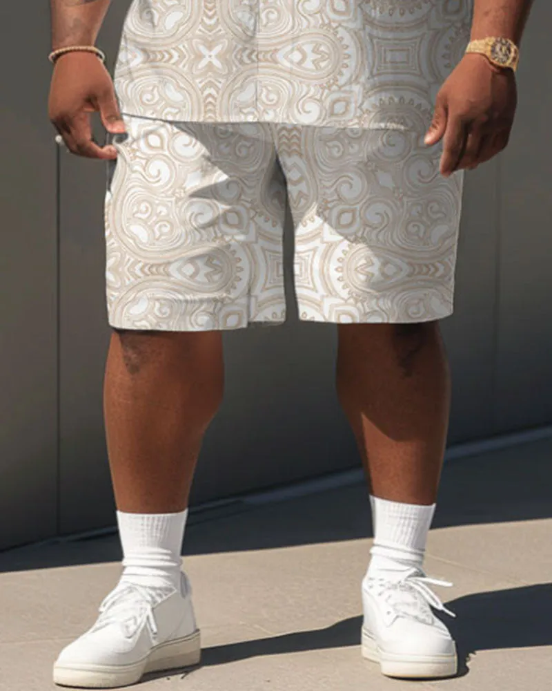 Men's Plus Size Daily Casual Simple Retro Print Shirt Shorts Suit sold by Biggmans product image thumbnail 3