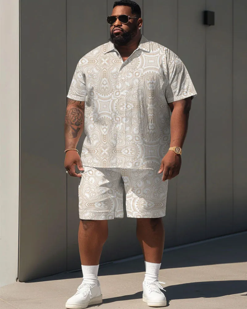 Men's Plus Size Daily Casual Simple Retro Print Shirt Shorts Suit sold by Biggmans