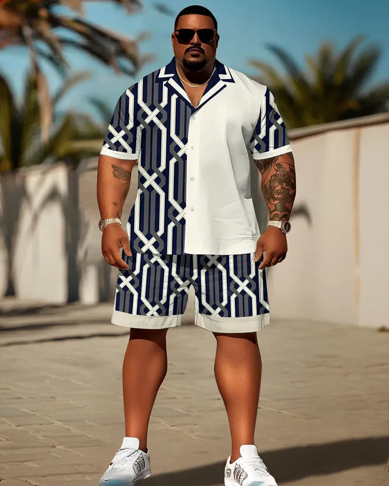 Men's Plus Size Daily Casual Geometric Patchwork Printed Shirt Shorts Suit sold by Biggmans