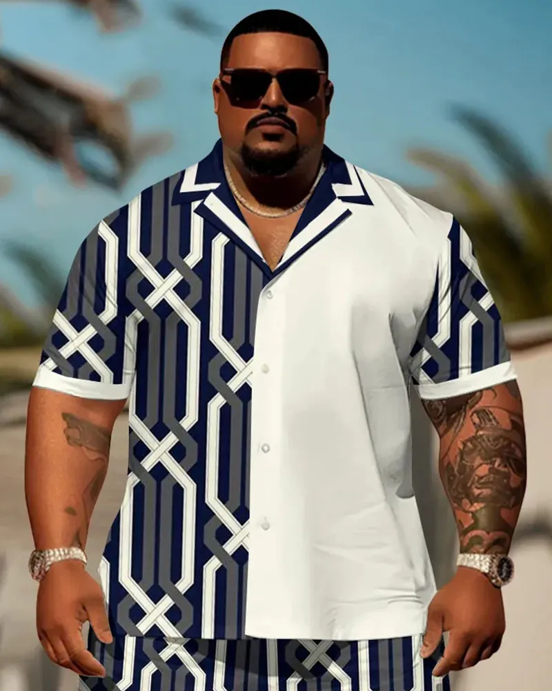 Men's Plus Size Daily Casual Geometric Patchwork Printed Shirt Shorts Suit sold by Biggmans product image thumbnail 2
