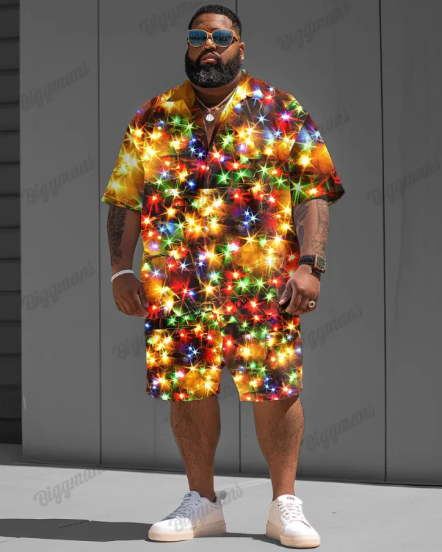 Men's Plus Size String Light Print Short Sleeve Shirt Shorts Suit sold by Biggmans