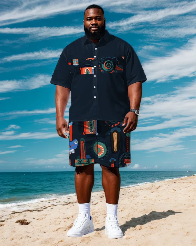 Men's Plus Size Splicing Stripe Funny Fashion Cartoon Pattern Printed Short Sleeve Shirt Shorts Set sold by Biggmans