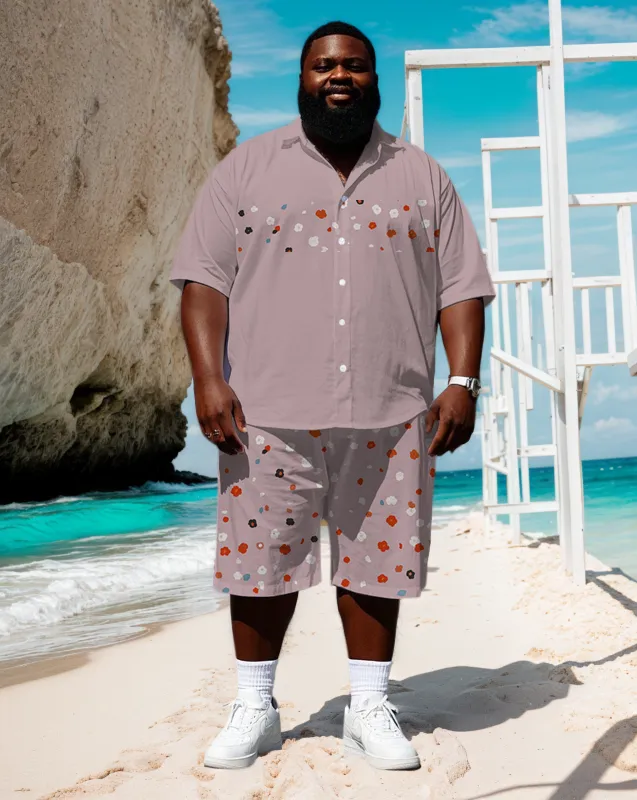 Big and Tall Simple Fashion Men's Splicing Stripe Small Floral Printed Short Sleeve Shirt Shorts Set sold by Biggmans