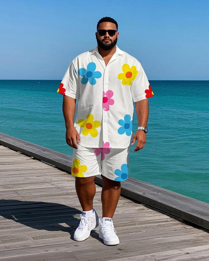 Big Men's Hawaii Theme Romantic Small Flower Printed Daily Casual Short Sleeve Shirt Shorts Set sold by Biggmans