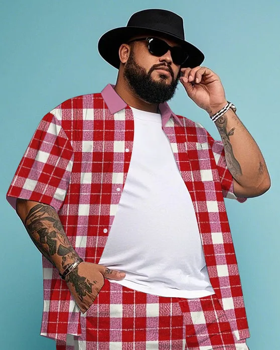 Men's Business Casual Red & White Plaid Printed Big Size Short Sleeve Shirt and Shorts Set sold by Biggmans product image thumbnail 2