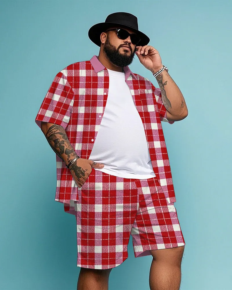 Men's Business Casual Red & White Plaid Printed Big Size Short Sleeve Shirt and Shorts Set sold by Biggmans