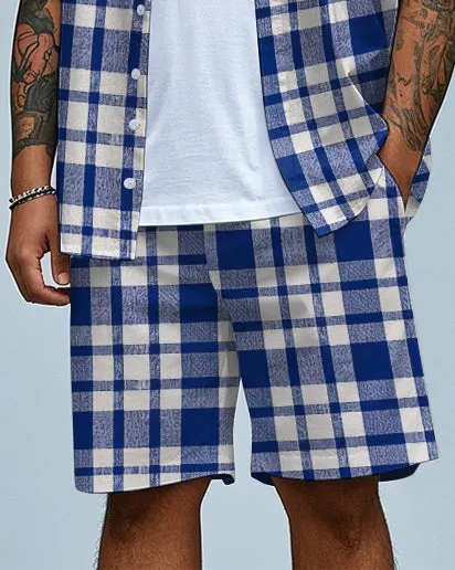 Men's Business Casual Blue Plaid Printed Big Size Short Sleeve Shirt and Shorts Set sold by Biggmans product image thumbnail 3