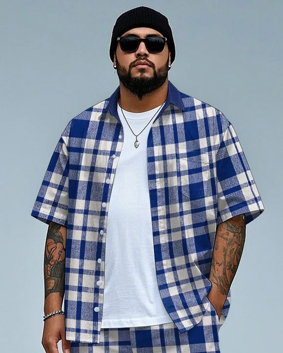 Men's Business Casual Blue Plaid Printed Big Size Short Sleeve Shirt and Shorts Set sold by Biggmans product image thumbnail 2