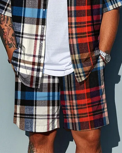 Men's Casual Irregular Splicing Retro Plaid Style Big Size Short Sleeve Shirt and Shorts Set sold by Biggmans product image thumbnail 3